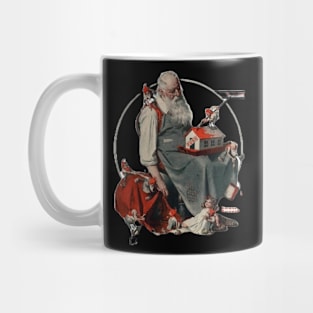 Santa's Workshop with Elves Classic Santa Vintage Retro Christmas Mug